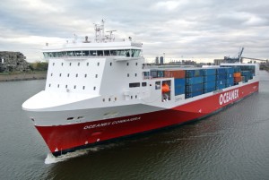 The Oceanex Connaigra commences her inaugural trip from Montreal to St. Johns Newfoundland, October 25, 2013. (Photo/Dennis J. Dubinsky) 9649718