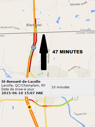 Temps d&rsquo;attente important à Saint-Bernard-de-Lacolle  – 45 minutes minimum