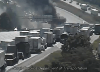 En Caroline du Sud, l’Interstate 85 est fermé suite à un camion en feu