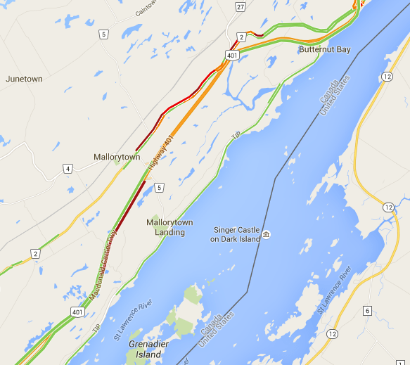 Mallorytown sur la 401… Toujours fermé dans les deux directions entre les KM 675 et 689