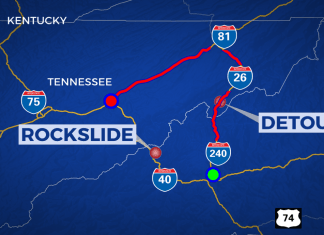 L’Interstate 40 en North Carolina fermé dans les deux directions limitrophe au Tennessee