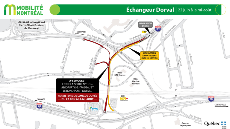 Réaménagement de l&rsquo;échangeur Dorval – Fermetures de longue durée dans le secteur de l&rsquo;autoroute 520