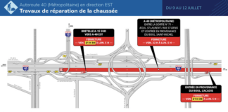 Autoroute 40 (Métropolitaine) : Fermeture complète en direction est du 9 au 12 juillet 2021
