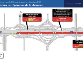 Autoroute 40 (Métropolitaine) : Fermeture complète en direction est du 9 au 12 juillet 2021