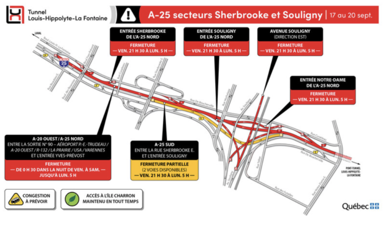 Fermeture complète du tunnel Louis-Hippolyte-La Fontaine en direction de Montréal