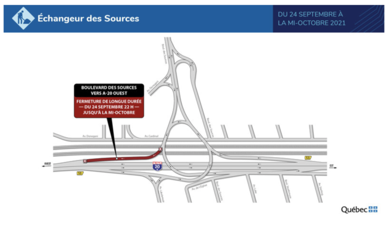 Autoroute 20 : travaux à Pointe-Claire