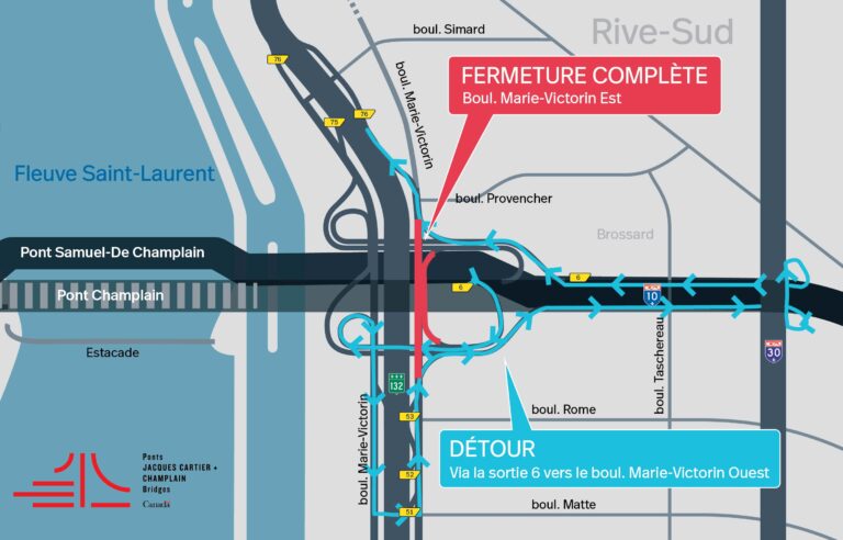 Fermeture complète du boulevard Marie-Victorin Est sous le pont Champlain d&rsquo;origine