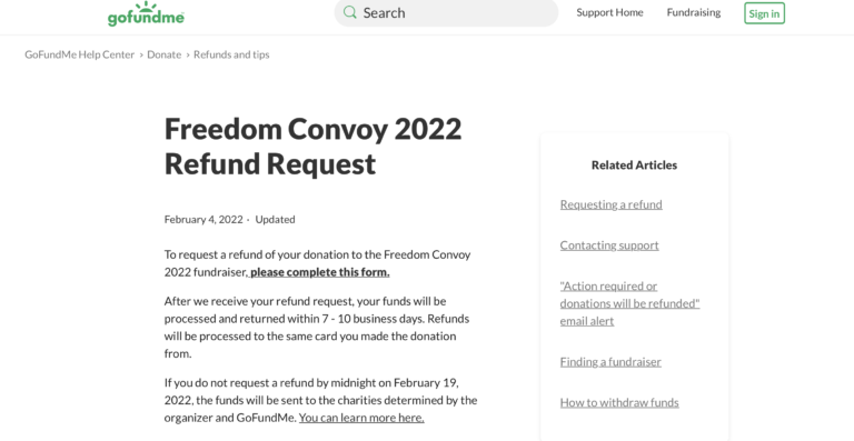 Convoi pour la liberté : La campagne de sociofinancement est retirée de la plateforme GoFundMeConvoi pour la liberté : La campagne de sociofinancement est retirée de la plateforme GoFundMe