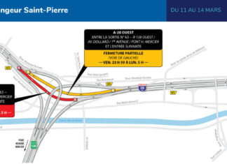 Fermetures sur l’autoroute 20 sous l’échangeur Saint-Pierre durant la fin de semaine du 11 mars 2022