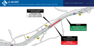 Reprise des travaux de l’autoroute 40 en direction Est à Sainte-Anne-de-Bellevue et à Baie-d’Urfé