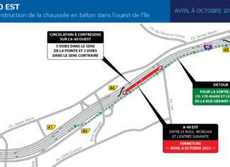 Reprise des travaux de l’autoroute 40 en direction Est à Sainte-Anne-de-Bellevue et à Baie-d’Urfé