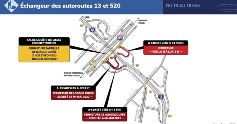 Fermeture complète d&rsquo;une bretelle sur l’échangeur des autoroutes 13 et 520