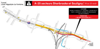 Tunnel La Fontaine : Fermeture complète de l’autoroute 25 en direction de la Rive-Sud du 19 au 22 août
