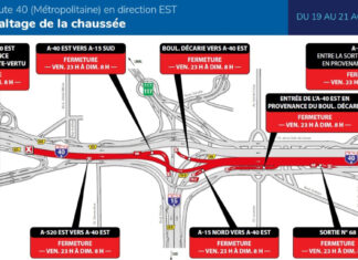 Autoroute 40 (Métropolitaine) à Mont-Royal et à Montréal : Fermeture complète en direction est de vendredi soir à dimanche matin