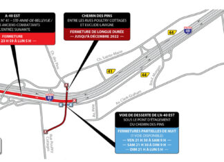 Fermeture de l’Autoroute 40 en direction est à Sainte-Anne-de-Bellevue