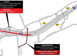 Autoroute 40 en direction est à Sainte-Anne-de-Bellevue : Fermeture complète au cours de la fin de semaine du 13 janvier 2023