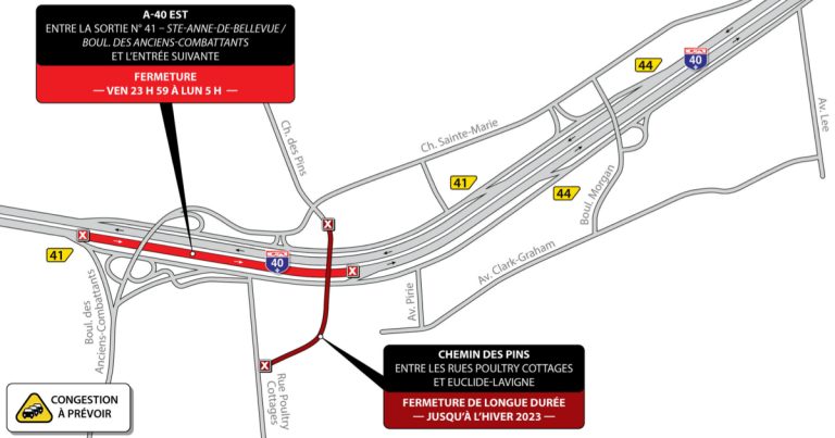 Autoroute 40 en direction est à Sainte-Anne-de-Bellevue : Fermeture complète au cours de la fin de semaine du 13 janvier 2023