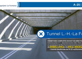 Tunnel : Fermeture complète de l’autoroute 25 en direction de la Rive-Sud dans les nuits du 1er et 2 février