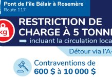 Rappel important : les usagers doivent respecter la restriction de charge à 5 tonnes sur le pont de l’île Bélair à Rosemère