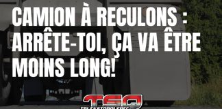Camion à reculons : arrête-toi, ça va être moins long! Sécurité lors des manœuvres de recul d'un camion pendant la Semaine Nationale du Camionnage – gardez vos distances et évitez les angles morts.