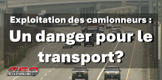 Risque de dégradation des conditions de travail dans le camionnage au Canada Camion sur une autoroute canadienne illustrant les enjeux liés aux conditions de travail dans le secteur du transport routier au Canada.