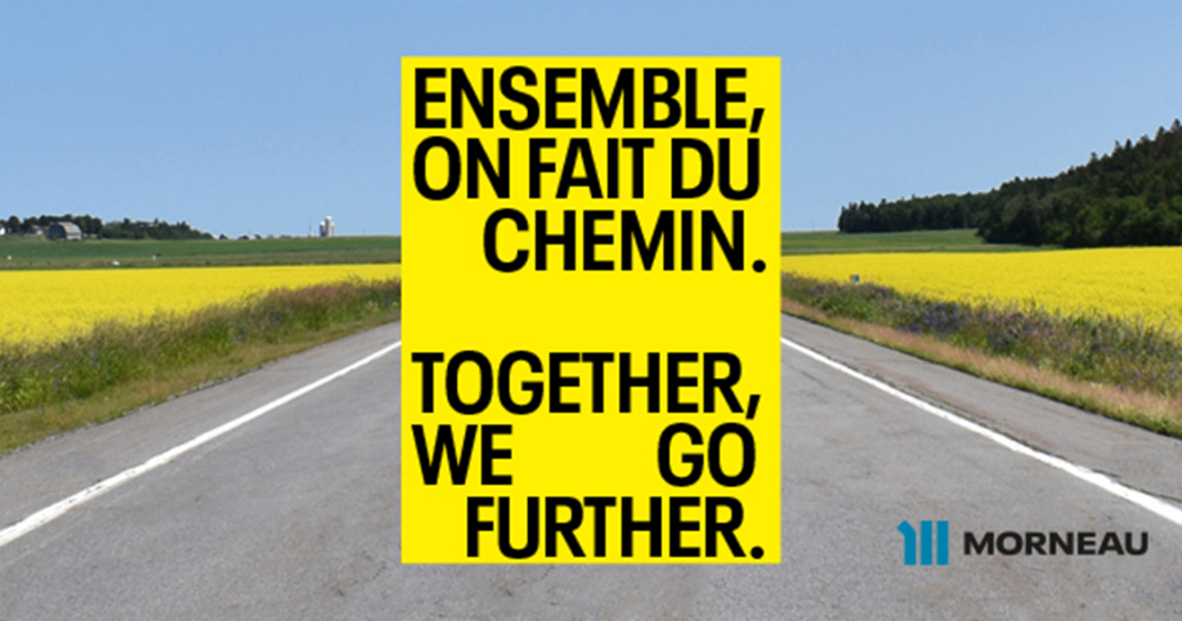 Groupe Morneau avec les couleurs bleu et jaune représentant l'engagement de l'entreprise envers ses employés et l'innovation dans le secteur du transport.