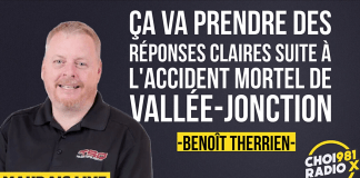 Benoit Therrien revient sur l’accident tragique d’Alexandra Poulin à CHOI 98,1 Radio X Benoit Therrien sur Radio X concernant le décès d'Alexandra Poulin à Vallée-Jonction.
