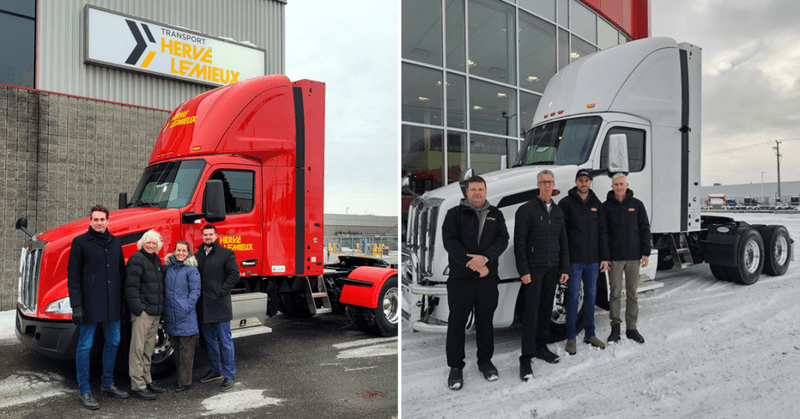 Deux camions Peterbilt 579 au gaz naturel livrés à Transport Hervé Lemieux et Minimax Express Transport, une première au Canada grâce à Excellence Peterbilt.