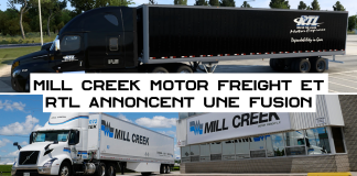 Mill Creek Motor Freight et RTL annoncent une fusion, prévue pour février 2025 Deux camions de transport, l’un portant les couleurs et le logo de Mill Creek Motor Freight et l’autre de Round the Lakes (RTL)