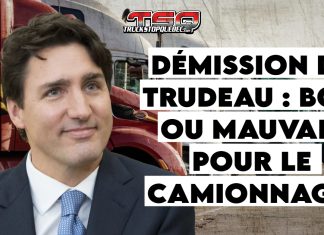 Justin Trudeau démissionne : quel avenir pour l’équité et la sécurité dans le camionnage? Justin Trudeau photographié devant un camion, soulignant l'absence de reconnaissance concrète envers les camionneurs au cours de son mandat.