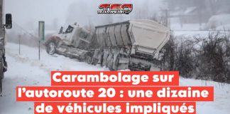 Carambolage sur l’autoroute 20 : une dizaine de véhicules impliqués près de Saint-Apollinaire Carambolage sur l'autoroute 20 impliquant des voitures et des camions.