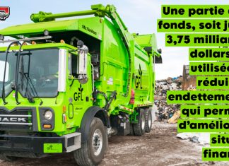 GFL Environmental annonce la vente de son secteur des services environnementaux pour 8$ milliards Sur la photo, un camion de GFL Environmental, qui cède son secteur des services environnementaux dans une transaction majeure valorisée à 8 milliards de dollars.