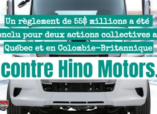 Recours collectif contre Hino Motors : indemnisation possible pour les propriétaires de camions Camion de Hino Motors concerné par l'action collective offrant une indemnité aux propriétaires admissibles.