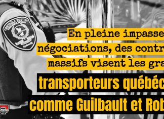 L’industrie du transport fait les frais des négociations entre Contrôle Routier Québec (CRQ) et le Conseil du trésor Un camion intercepté lors d’un contrôle routier, illustrant les tensions dans l’industrie du transport et CRQ.