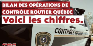 Blitz de Contrôle Routier Québec : voici les résultats Image d'une voiture de CRQ pour annoncer les Résultats des opérations de contrôle fait par Contrôle Routier Québec.