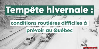 Tempête hivernale : conditions routières difficiles à prévoir au Québec Autoroute enneigée et conditions routières difficiles en raison d'une tempête hivernale au Québec.