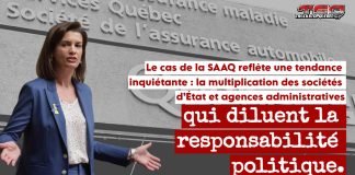 SAAQclic : Un fiasco administratif aux conséquences bien réelles Geneviève Guilbault devant un bureau de la SAAQ, illustrant le débat sur la gestion du projet SAAQclic et ses dépassements de coûts.