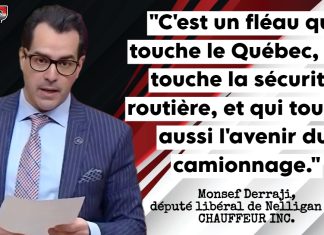 Monsef Derraji dépose une motion contre “Chauffeur Inc.” et déplore l’inaction de la CAQ Monsef Derraji dépose une motion à l’Assemblée nationale pour dénoncer la pratique “Chauffeur Inc.” dans l’industrie du camionnage au Québec.