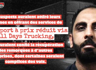 Un homme de Brampton accusé de vol de marchandises de plus de 1,5 million $ Un chef d’entreprise de Brampton arrêté après une fraude au transport ayant entraîné le vol de plusieurs remorques chargées de marchandises.