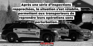 Contrôle Routier Québec : Trêve de moyens de pression Véhicules de Contrôle Routier Québec, représentant lat rêve de moyens de pression vis-à-vis les transporteurs.