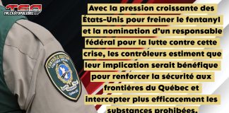 Les contrôleurs routiers du Québec réclament plus de moyens pour lutter contre le fentanyl Uniforme des contrôleurs routiers du Québec avec une partie de l’article sur l’image, illustrant leur demande de moyens renforcés pour lutter contre le trafic de fentanyl.
