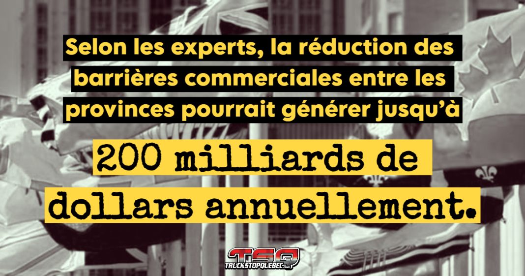 Selon les experts, la réduction des barrières commerciales entre les provinces pourrait générer jusqu’à 200 milliards de dollars annuellement, et le camionnage prend de l'avance.