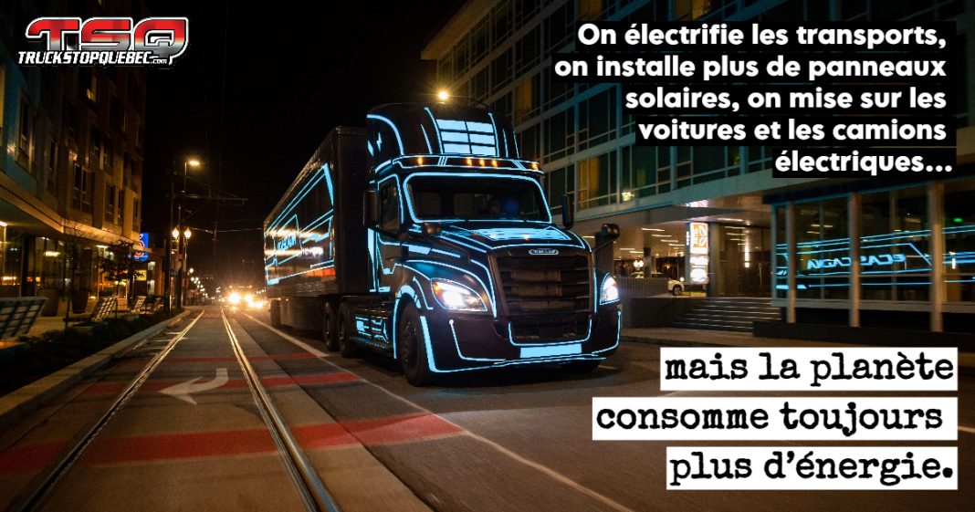 Un camion électrique, illustrant les défis de l’électrification du transport routier dans un contexte de forte demande énergétique mondiale.
