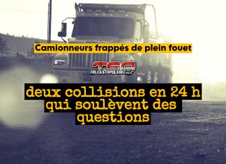 Camionneurs frappés de plein fouet : deux collisions en 24 h qui soulèvent des questions Camions lourds, et textes relatant les collisions impliquant des véhicules légers ayant dévié de leur trajectoire pour heurter des camions lourds, mettant en évidence les risques pour les camionneurs et l'importance du soutien psychologique.