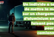 Tentative de vol par un « faux camionneur » stoppée à l’Aluminerie de Bécancour Arrestation d’un individu à l’Aluminerie de Bécancour après une tentative de vol d’aluminium avec un camion volé, une fausse identité de camionneur et de faux papiers.