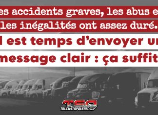 Stratagème Chauffeur Inc : IL EST TEMPS D’AGIR – LE CAMIONNAGE DOIT FAIRE FRONT COMMUN Relais routier bondé avec plusieurs camions stationnés, symbolisant la solidarité de l’industrie du transport routier contre le stratagème Chauffeur Inc.