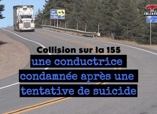 Collision sur la 155 : une conductrice condamnée après une tentative de suicide-par-camion Camion lourd sur la route 155, en Haute-Mauricie, symbolisant l'accident d'une femme et le suicide-par-camion, qui peut avoir d'importante répercussion chez les camionneurs.