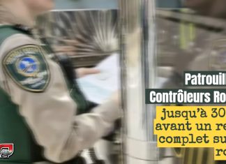 Contrôleurs routiers de la SAAQ : Pas de patrouilles complètes avant 2026? Agente de Contrôle Routier Québec effectuant une interception sur la route, alors que le retour complet des patrouilles des contrôleurs routiers pourrait prendre jusqu'à 30 mois.