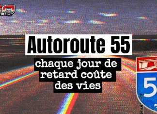 Autoroute 55 : chaque jour de retard coûte des vies Autoroute 55 au Québec montrant une route à chaussées opposées sans séparation médiane, illustrant les risques importants de collisions frontales.