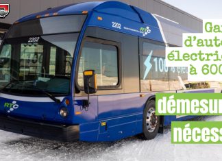Garage d’autobus électriques RTC à 600 M$ : démesure ou nécessité? Autobus électrique, représentant le futur garage électrifié Newton du RTC.